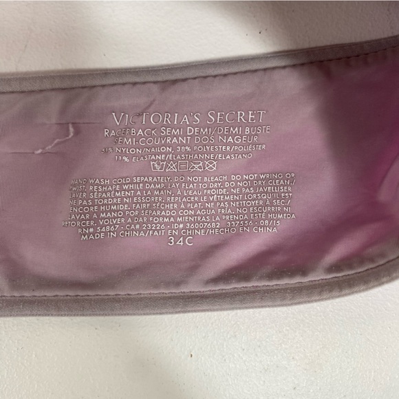 Victoria Secret Racerback Semi Demi Size 34C Pink Front Clasp Bra - Picture 3 of 3
